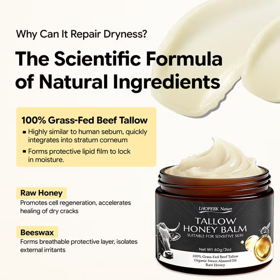 Lhopebk Nature Beef Tallow for Skin: Tallow Honey Balm Face Moisturizers (60g/2oz)